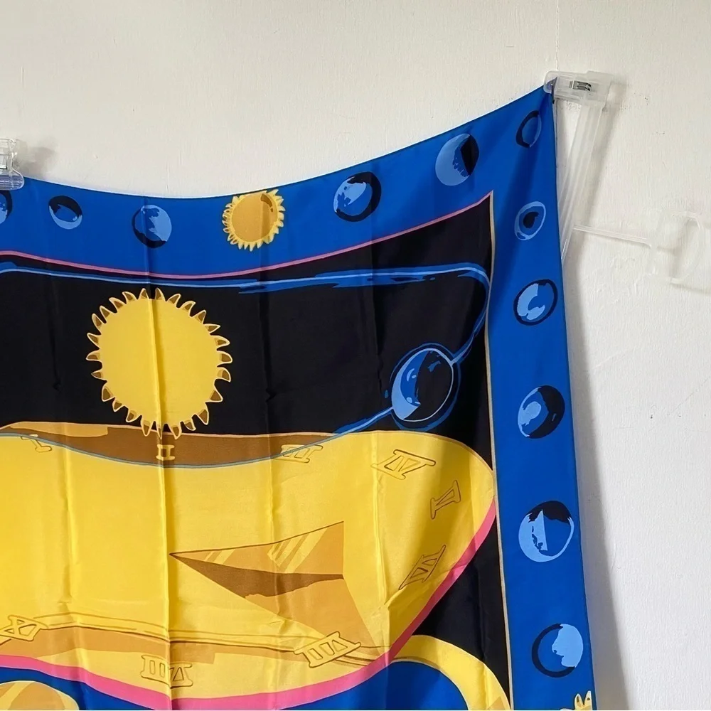 MOVADO 100% Silk Scarf The Museum Watch‎ Face Stopwatch Celestial Sun Moon Stars